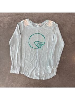 Vintage Y2K Roxy Sidcecut Baby Blue Surf Longsleeve Baby Tee Size YXL/ Womens S